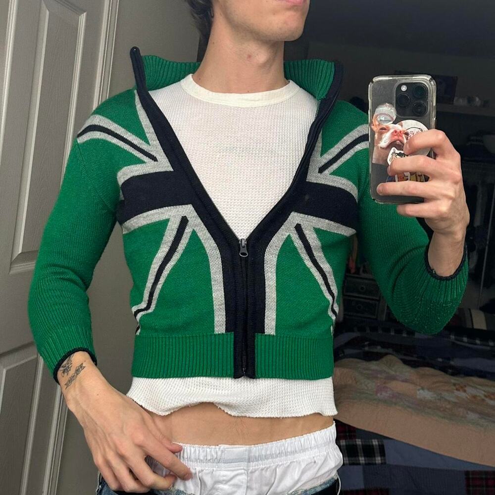 Vintage Y2K UK Union Jack Flag Sweater Youth Zip Up
